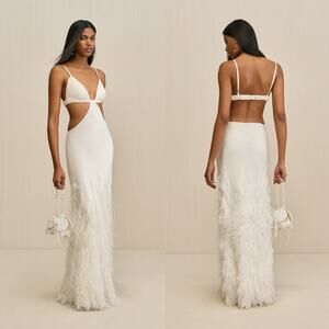CULT GAIA Raisa silk Feather Gown off white Large